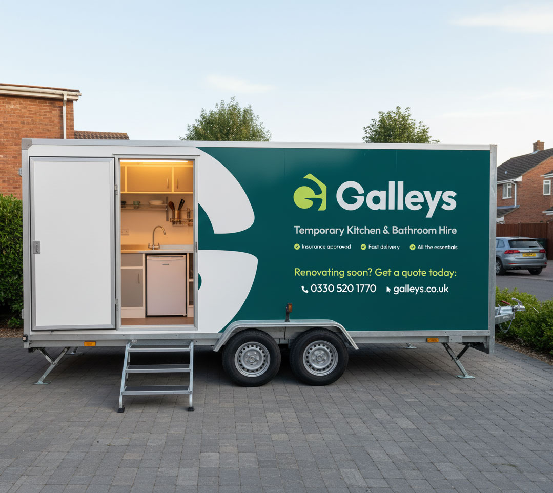 A Galleys Temporary Kitchen Pod Parked on a Driveway in Cornwall