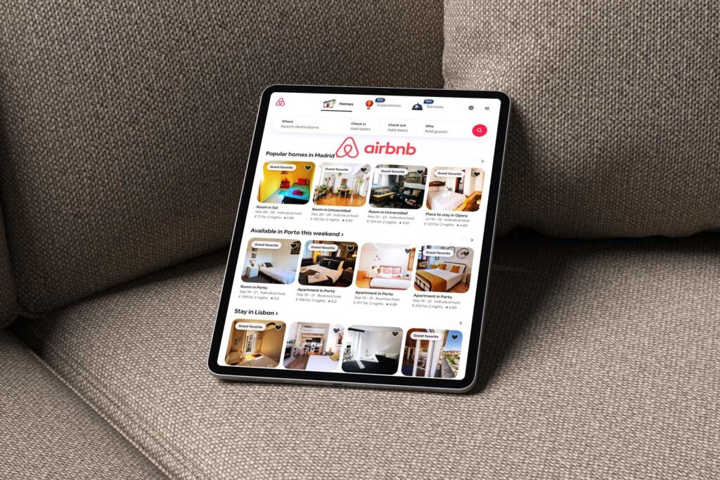 Airbnb website on ipad, considering temporary kitchen vs airbnb