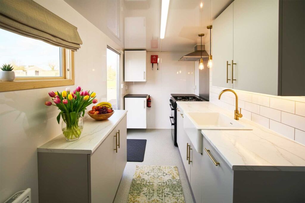 Interior of a temporary kitchen for families