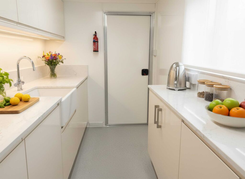 Insurance alternative accommodation in the form of a temporary kitchen pod