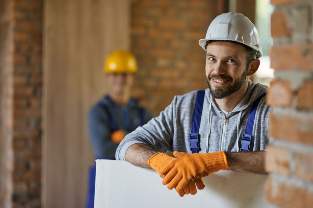 Workmen in kitchen during renovation